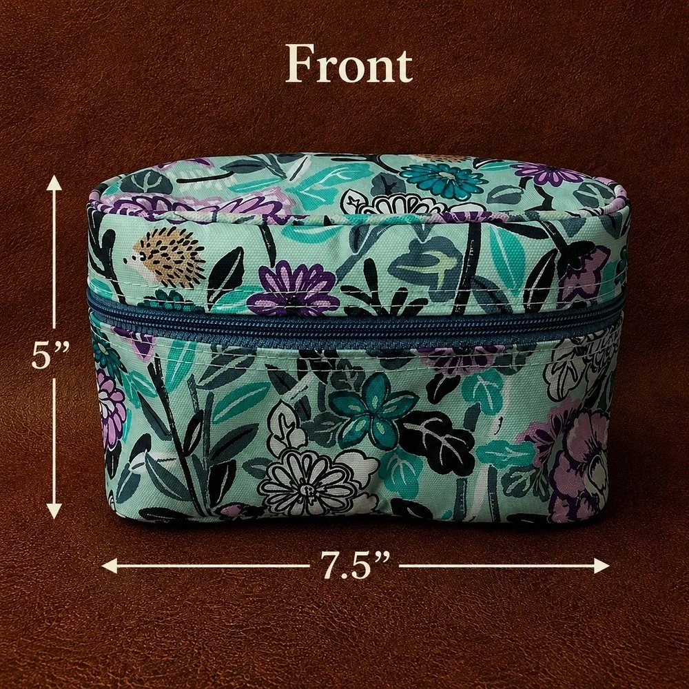 Vera Bradley Penelope's Garden Zippered Cosmetic Bag Floral Hedgehog Travel Case